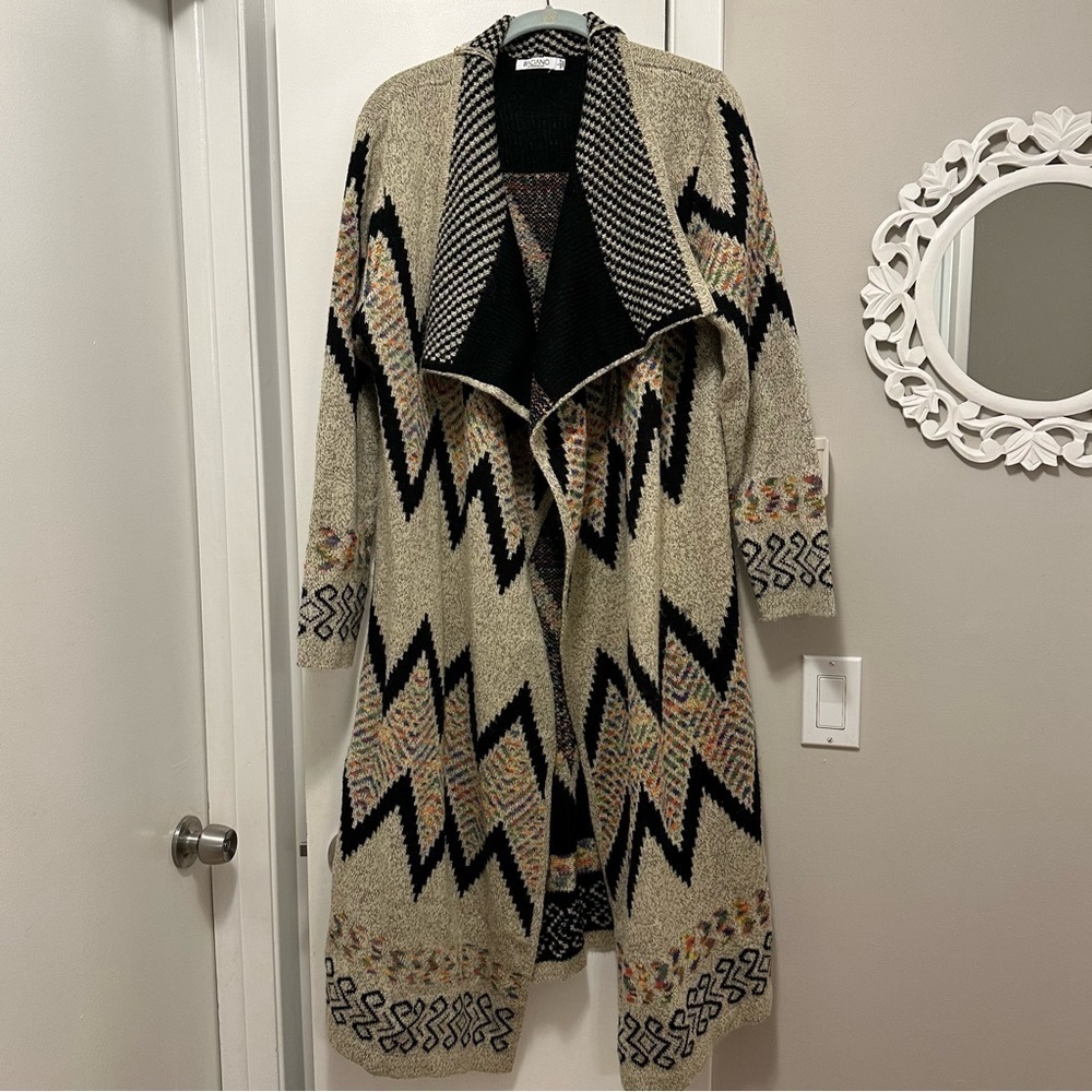 Baciano by Bocci Aztec Cardigan Sweater Long Zig Zag Colorful Rare Wool Sz L